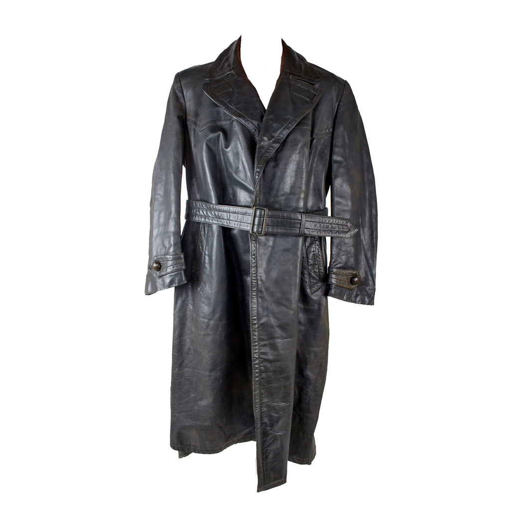 Original German WWII Officer's Private Purchase Gray Leather Greatcoat by Striwa Original Items