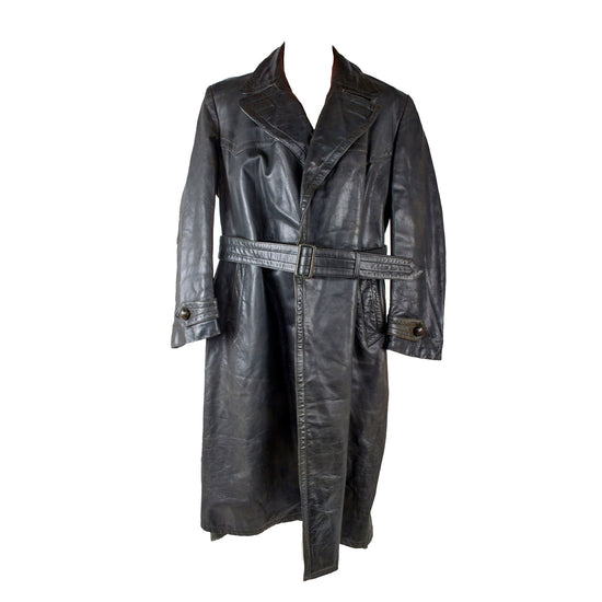 Original German WWII Officer's Private Purchase Gray Leather Greatcoat by Striwa Original Items