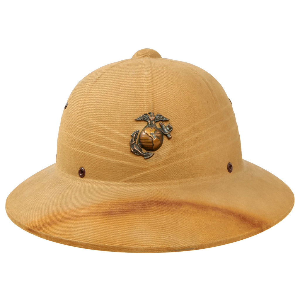 Original U.S. WWII-Era US Marine Corps Issue M-1940 Pressed Fiber Sun Helmet - Named Original Items