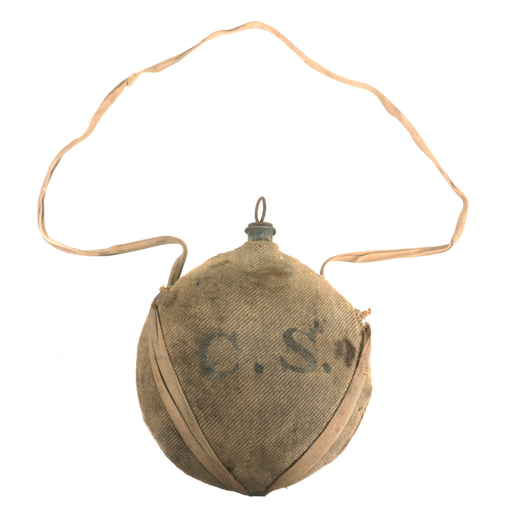 Original U.S. Civil War Confederate Captured & Reissued M1858 Smoothside Canteen with Cover & Cloth Carrying Strap - C.S. Stencil Original Items