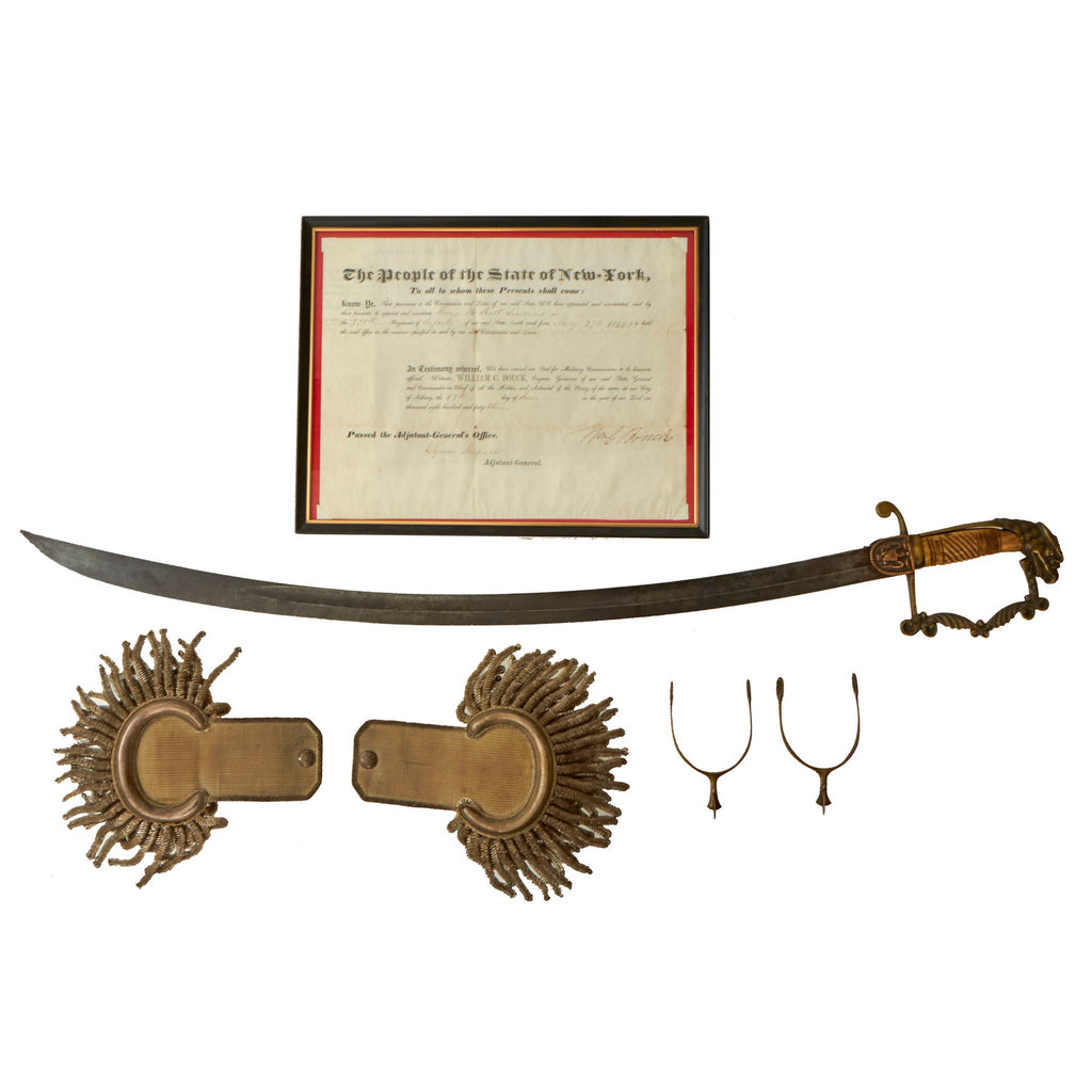 Original U.S. Mexican-American War New York Officer’s Eagle-Head Sword Grouping - 1843 Commission Certificate, Epaulets, & Spurs Original Items