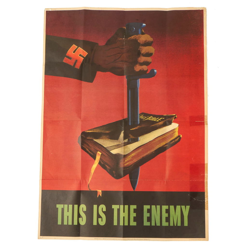 Original U.S. WWII Anti-Axis Propaganda Poster - This is the Enemy - 28 ½" x 40" - OWI Poster No. 76 Original Items
