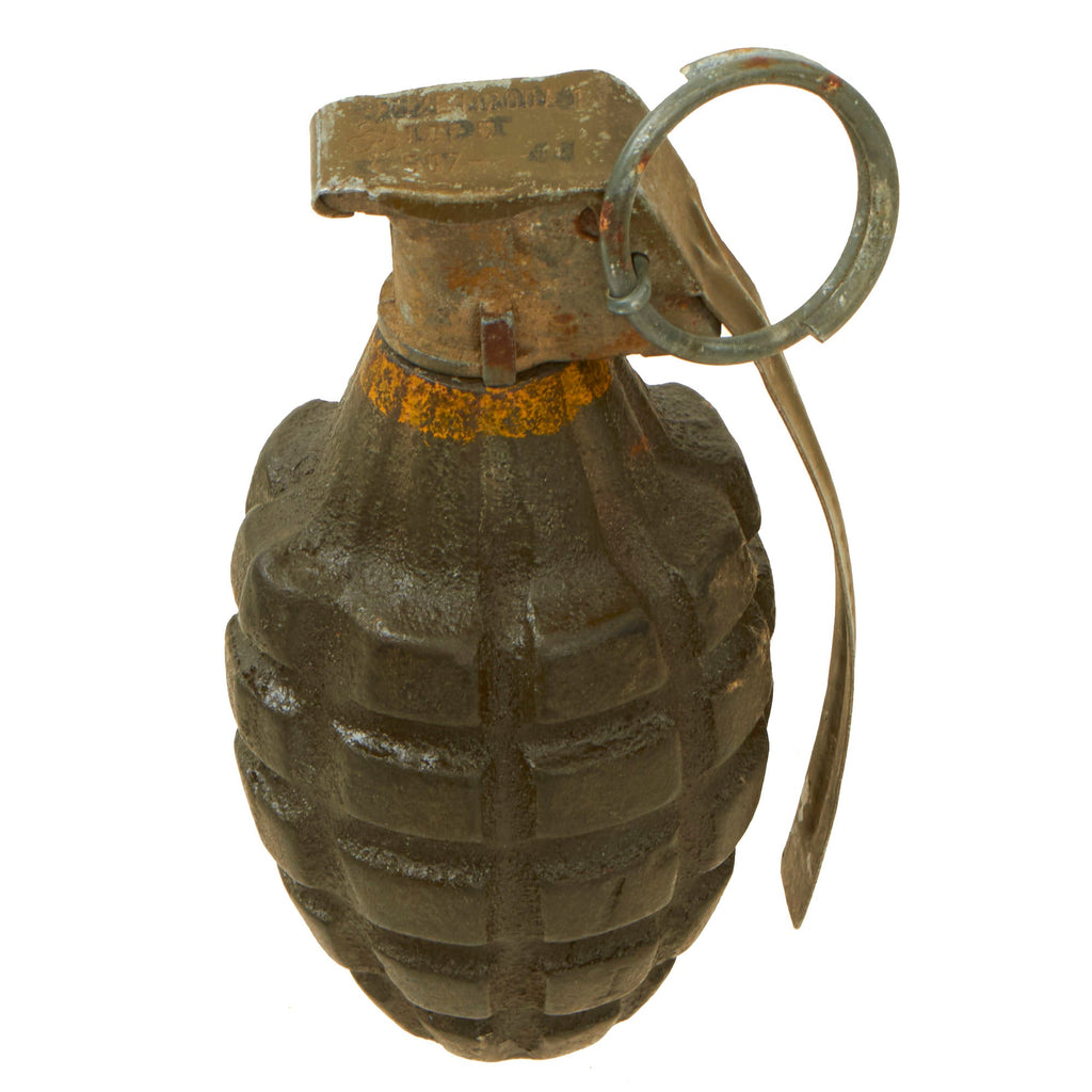Original U.S. WWII Inert MkII Pineapple Grenade with Yellow Ring with M200A1 Fuze Original Items