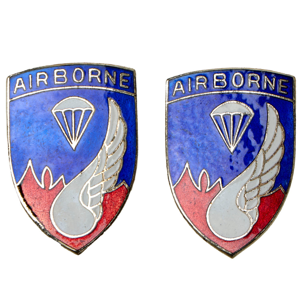 Original U.S. Korean War Japanese-Made 187th Airborne Infantry Regiment Enamel Distinctive Unit Insignia DUI - Matched Set Original Items