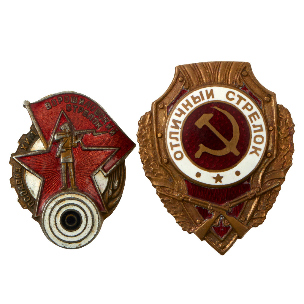 Original Soviet WWII Excellent Rifleman Sharpshooter Sniper Badge & Voroshilov Marksman Badge Original Items