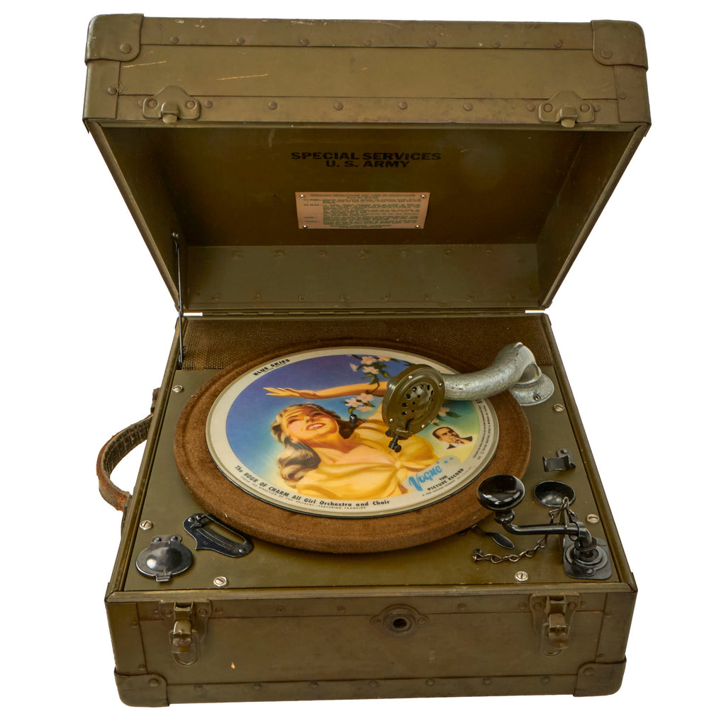 Original U.S. WWII U.S. Army Special Services Phonograph Player with 1947 Blue Skies by Irving Berlin Record - Excellent Condition Original Items