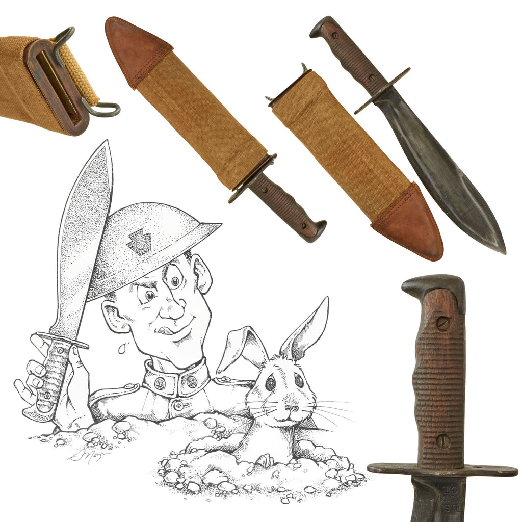 Original U.S. WWI Excellent Model 1917 Bolo Knife by American Cutlery Co. with Scabbard by Bauer Bros. - Dated 1918 Original Items