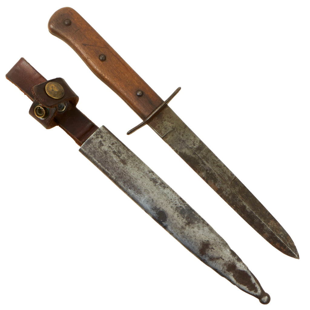 Original German WWII Wood Handle Nahkampfmesser Trench Fighting Knife with Steel Scabbard Original Items