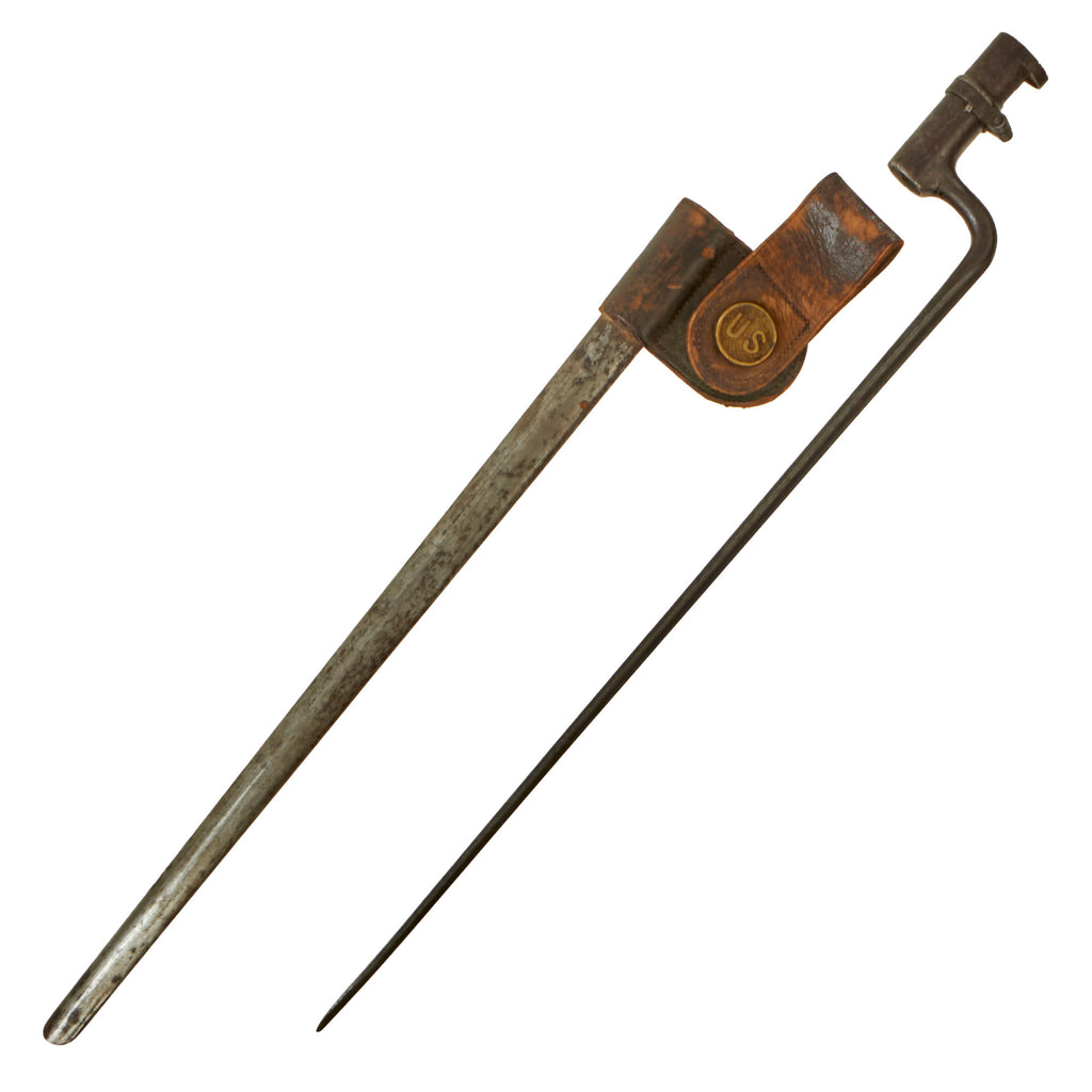 Original U.S. Springfield Trapdoor M1873 Rifle Socket Bayonet with Indian Wars Era Scabbard Converted For Mills Belt Use During Spanish-American War (Copy) Original Items