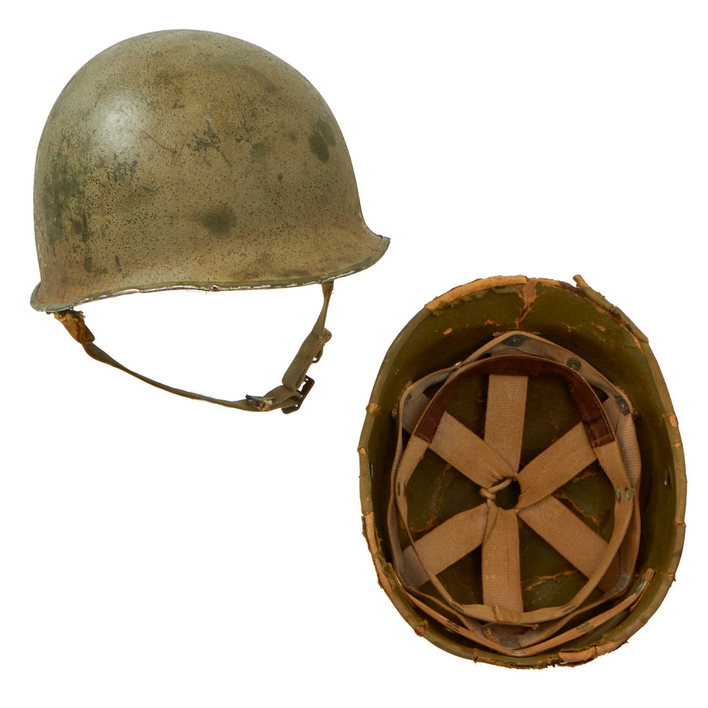 Original U.S. WWII Early 1941 M1 McCord Fixed Bale Front Seam Helmet with Rare Hawley Paper Liner Original Items