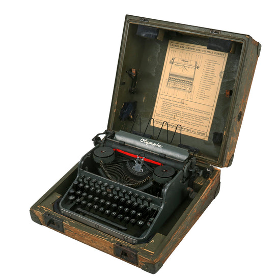 Original German WWII Rare SS Typewriter by Olympia Büromaschinenwerke AG. Serial 423704 in Case - ROBUST Model Original Items