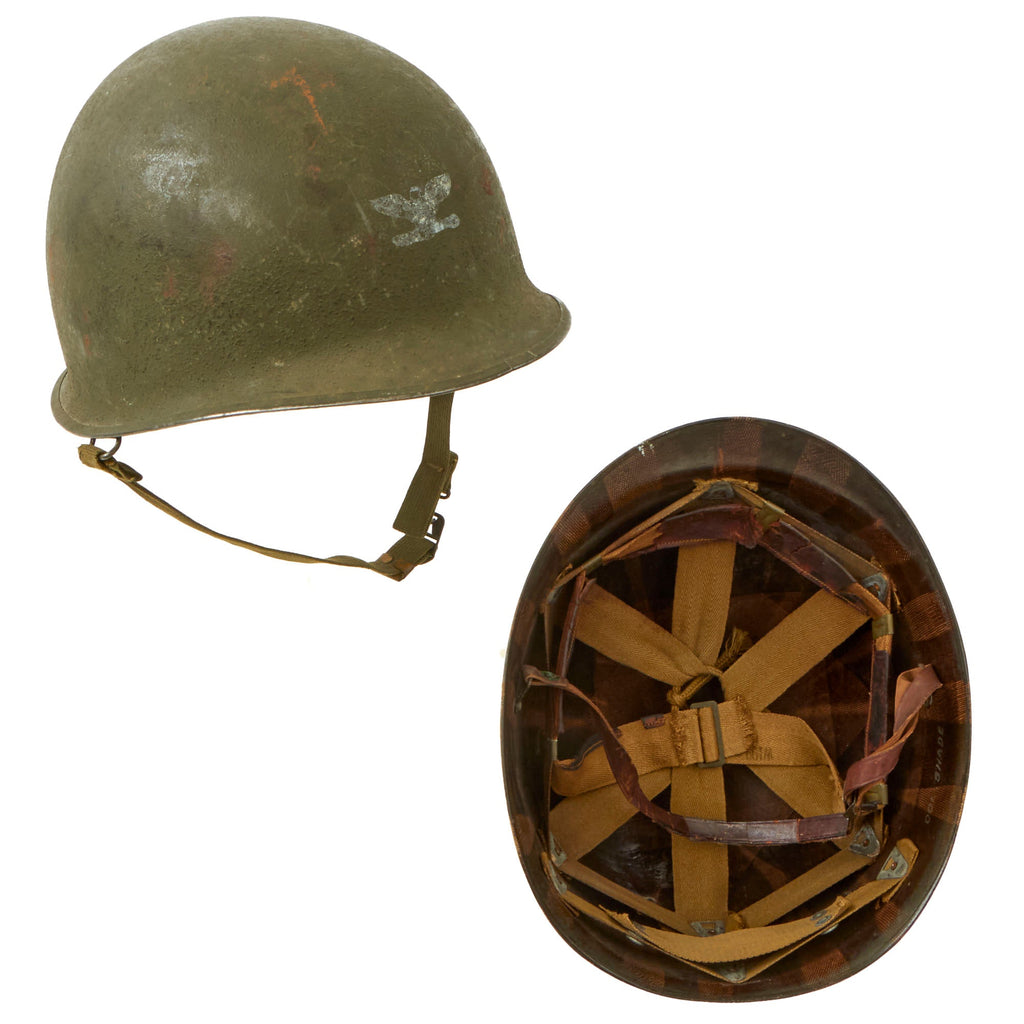 Original U.S. WWII Named 1942 McCord Front Seam Swivel Bale M1 Helmet With Westinghouse Liner Both With Painted Rank Insignia - U.S. Army Colonel Shade Original Items