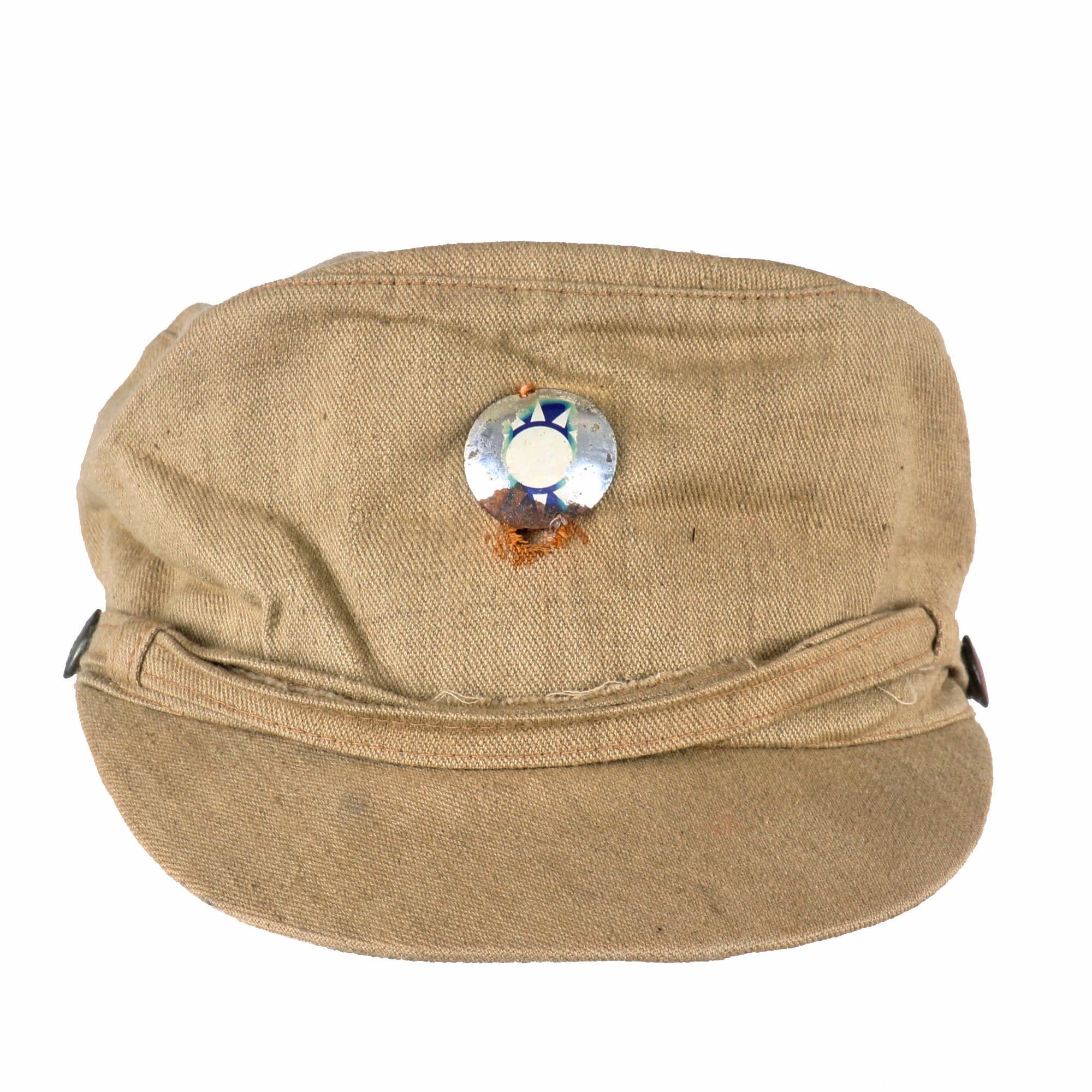 Original WWII Chinese National Revolutionary Army KMT Field Cap with Rare  Pressed Tin Insignia Kuomintang