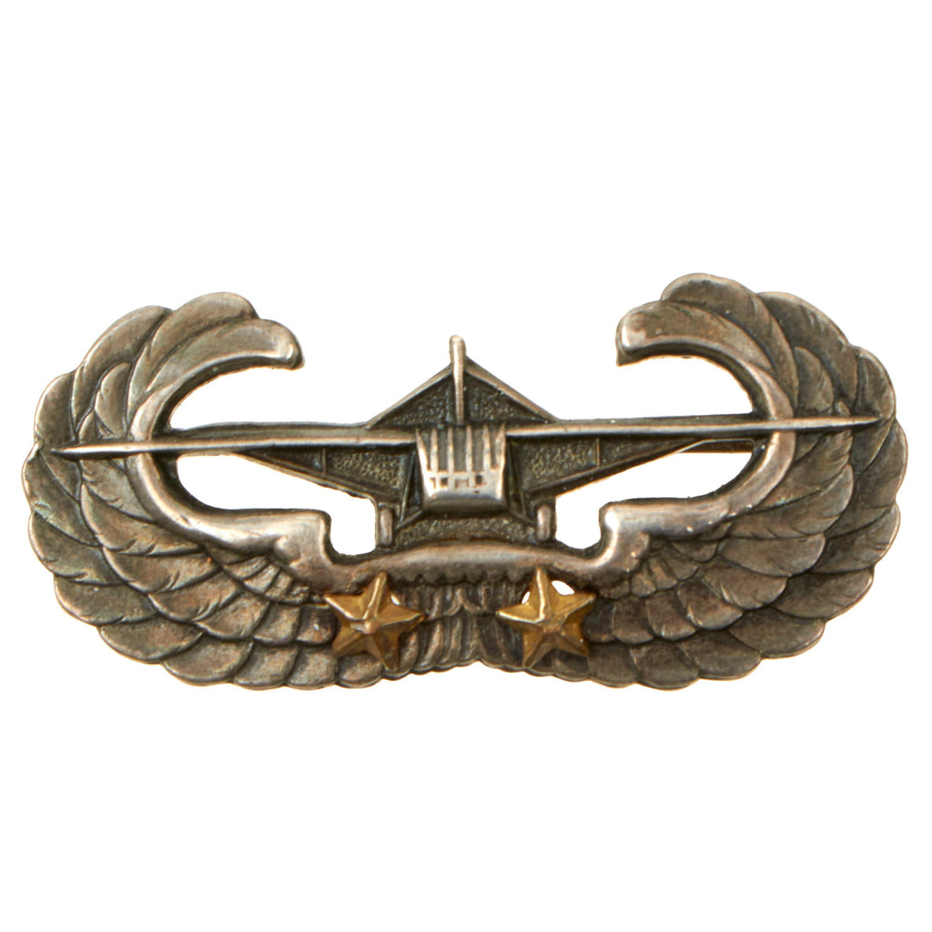 Original U.S. WWII US Army Airborne Glider Wings Badge with Period Applied Campaign Stars - Marked Sterling Original Items