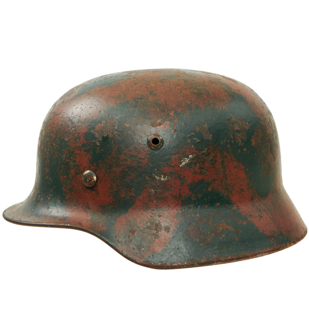 Original German WWII Luftwaffe M35 Former Double Decal Camouflage Painted Helmet with Relic Liner - marked Q66 Original Items