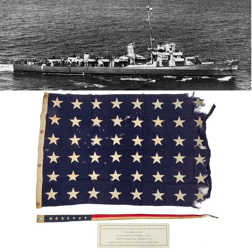 Original U.S. WWII USS Gantner Naval Ensign & Commission Pennant Flown in Tokyo Harbor During Surrender of Japanese Forces on September 2-7th 1945 Original Items