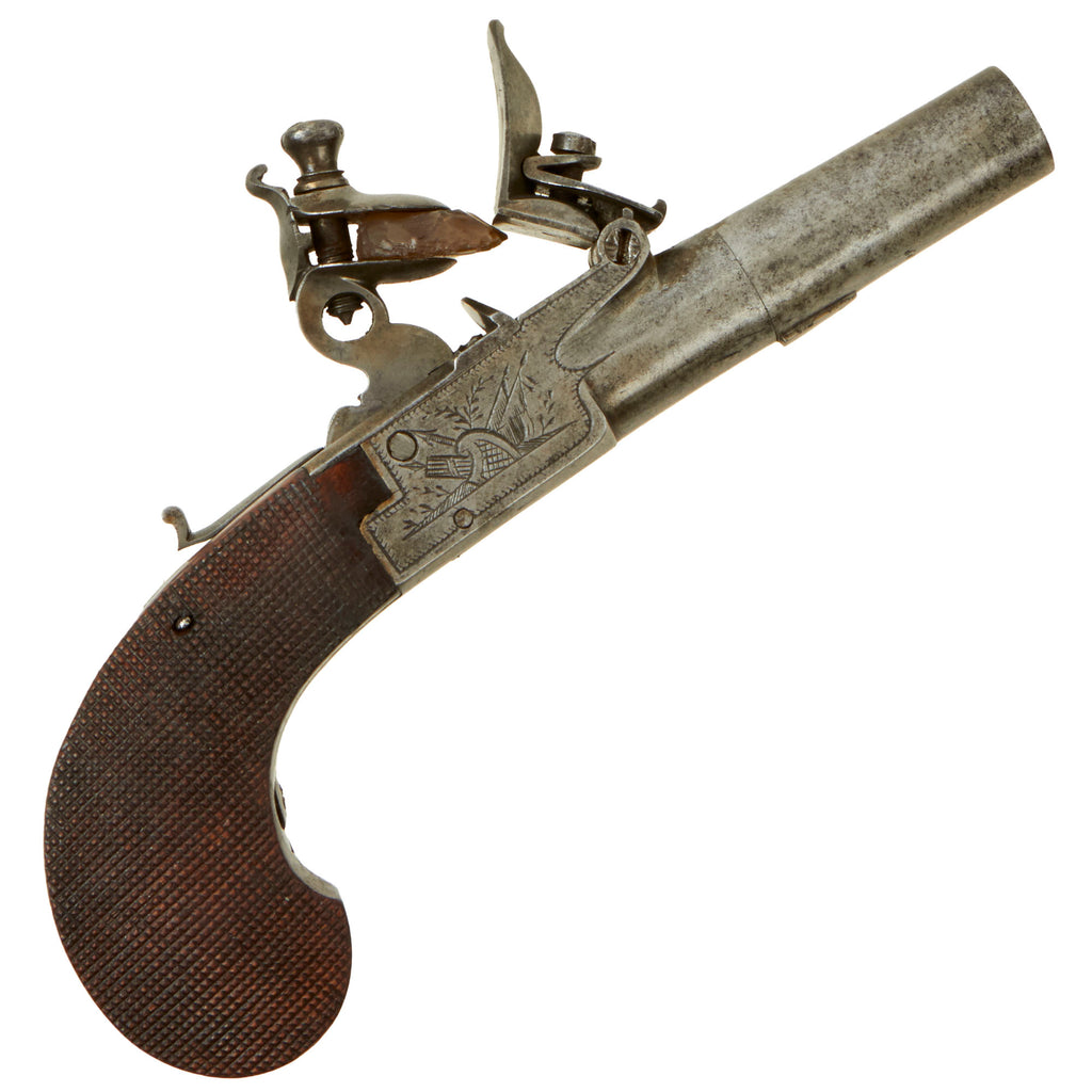 Original North American Box-lock Pocket Flintlock Pistol with Fold-out Trigger & Turn-Off Barrel - circa 1780-1815 Original Items