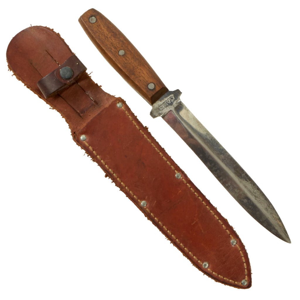 Original U.S. WWII Case "Pig Sticker" Wood Handle Fighting Knife with Correct Belt Scabbard Original Items