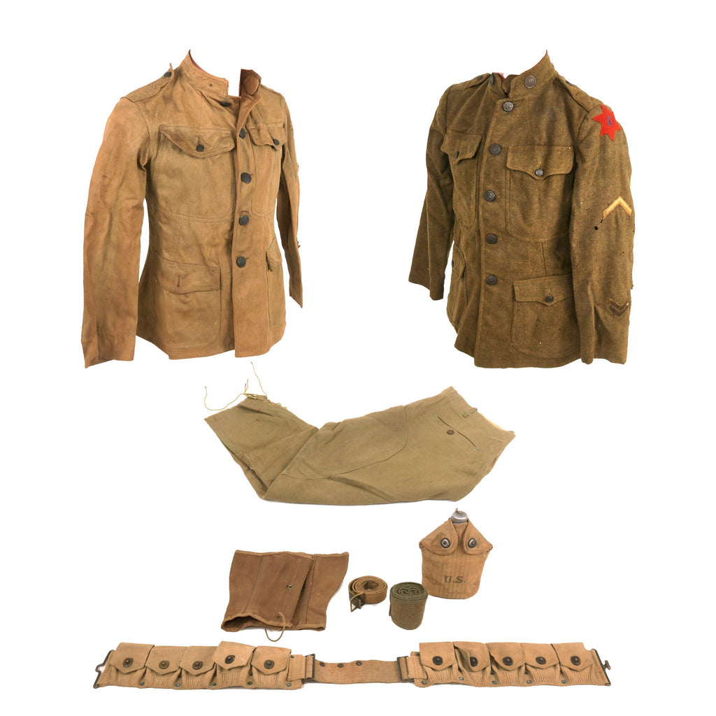 Original U.S. WWI 6th Division Uniform & Field Gear Grouping - Canteen, Mills Cartridge Belt Original Items