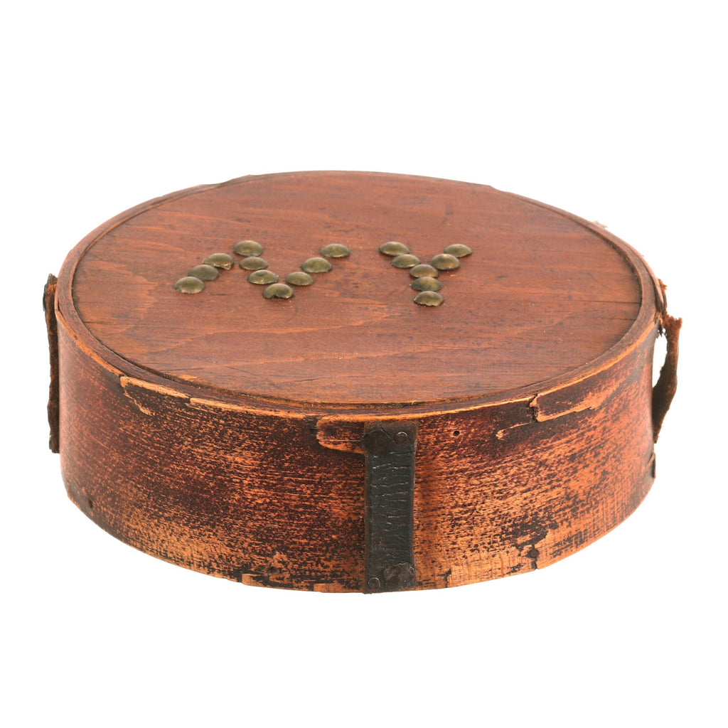 Original U.S. American Revolutionary War Cheesebox Canteen Marked New York in Tacks Original Items