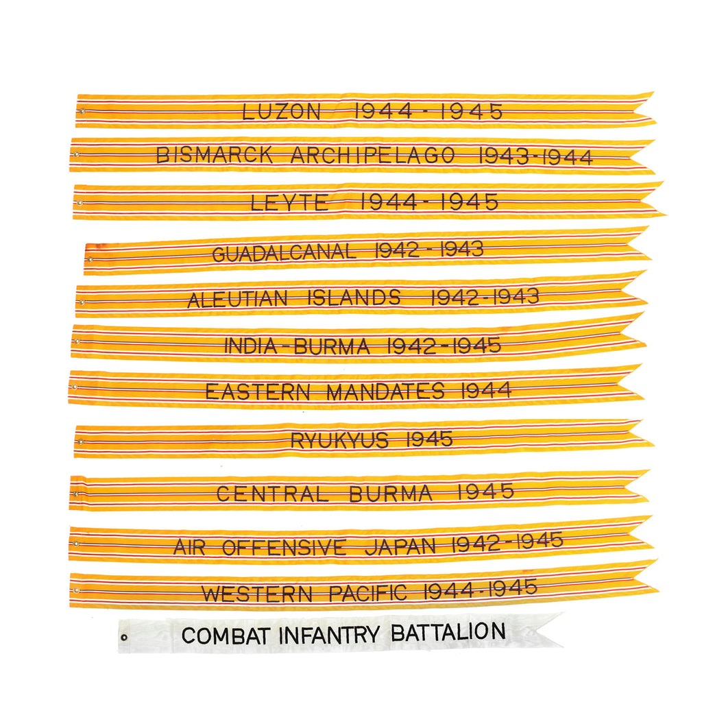 Original U.S. WWII Lot of Twelve 12 Battle Streamers - Asiatic–Pacific Campaign & Combat Infantry Battalion Original Items