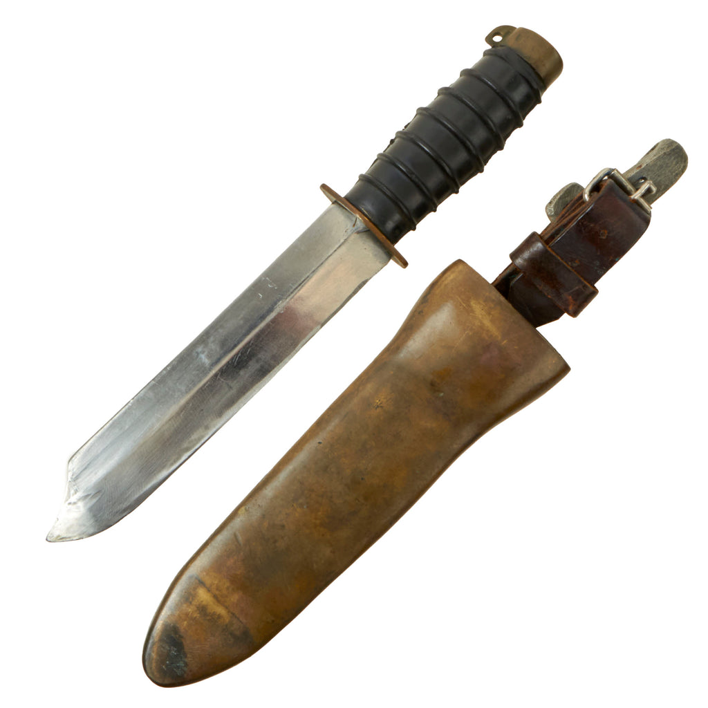 Original Soviet Cold War Era Rubber Handle Deep Sea Dive Knife with Brass Scabbard & Leather Securing Strap Original Items