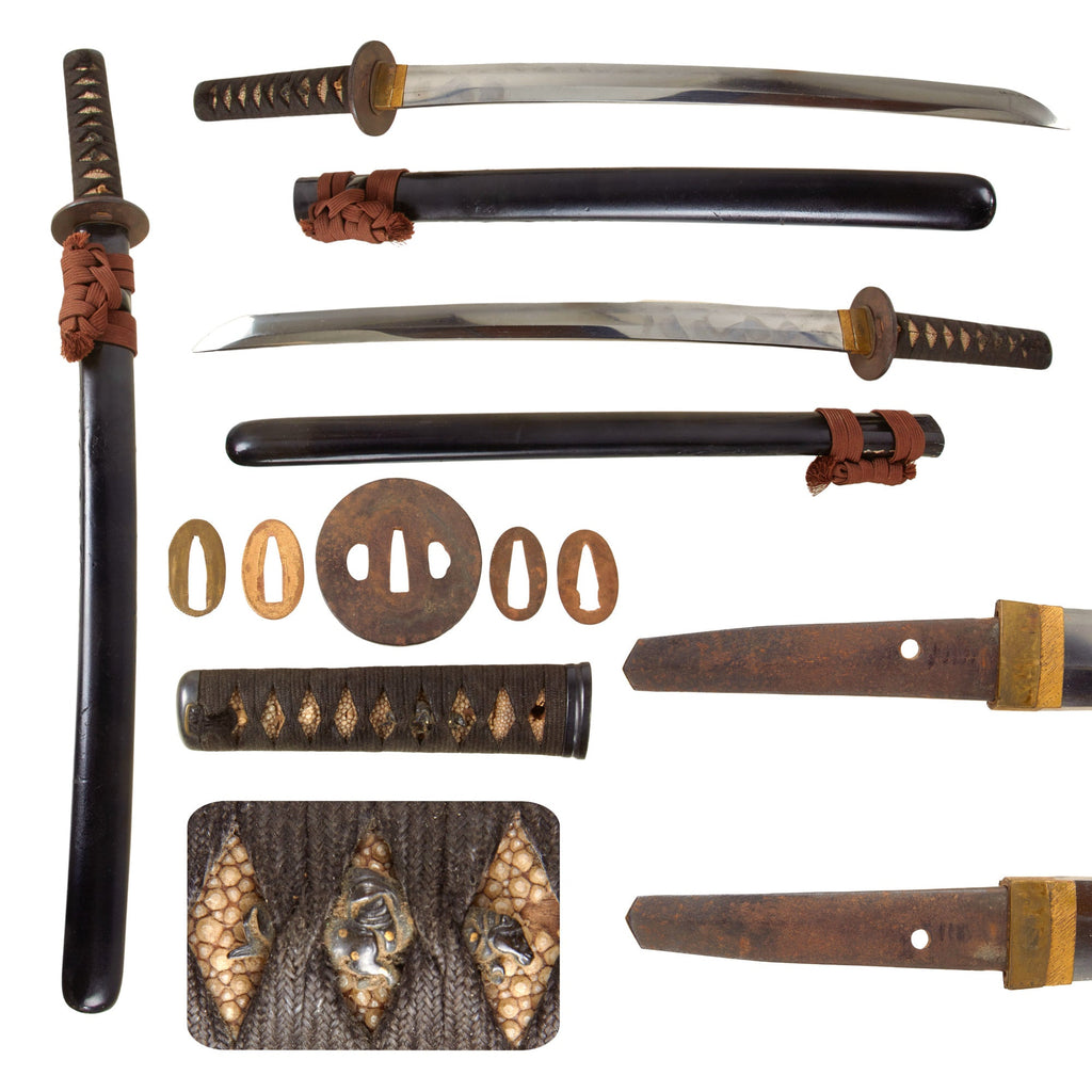 Original 18th Century Edo Period Japanese Handmade Heavy Blade Ō-Wakizashi Short Sword with Textured Scabbard & Sageo Cord Original Items