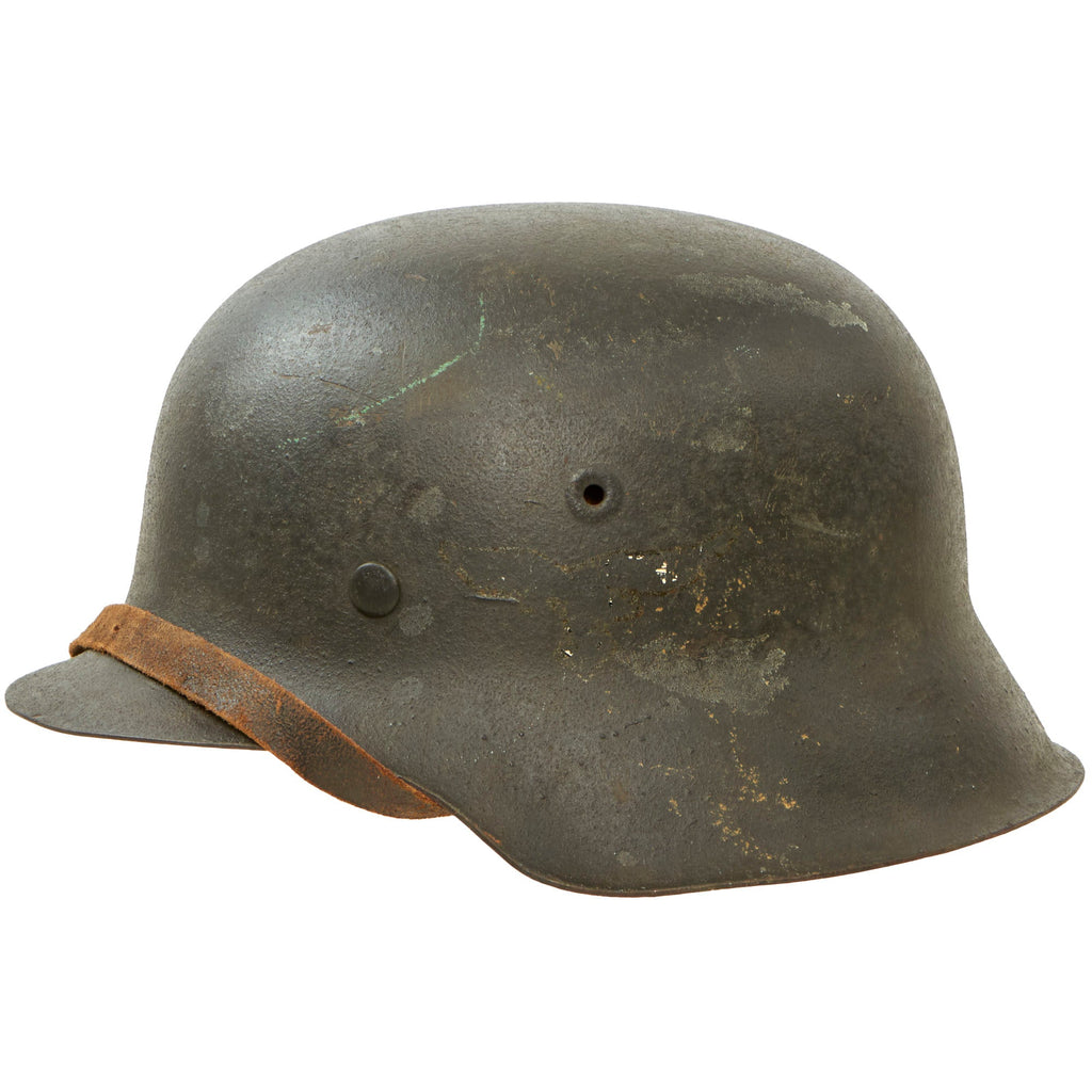 Original German WWII M42 Luftwaffe Former Single Decal Textured Paint Helmet with 56cm Liner & Chinstrap - Size 64 Shell Original Items
