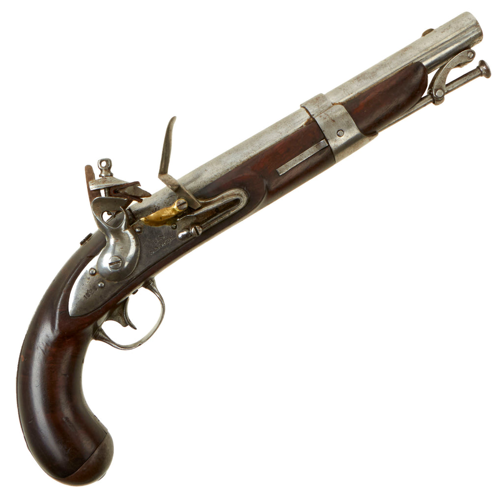 Original Rare Unconverted U.S. Model 1826 Flintlock Navy Belt Pistol by Simeon North with Curly Walnut Stock - dated 1828 Original Items