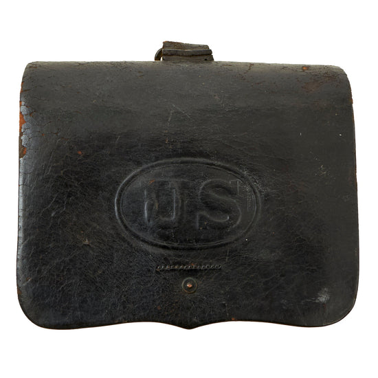 Original U.S. Civil War Model 1864 Type II .58 Cal. Cartridge Box with Period Added Hook and Matching Tins Original Items