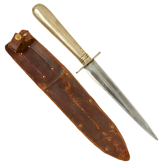 Original British WWII Fairbairn-Sykes Private Purchase Commando Style Dagger Fighting Knife with Leather Sheath Original Items