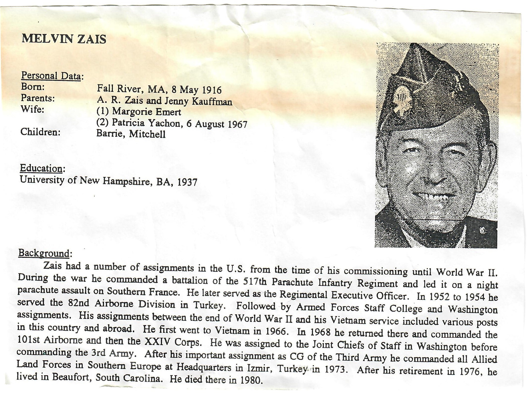 Commander Monogram Original U.S. Vietnam War General Melvin Zais’ Monogrammed Overseas Ca ...