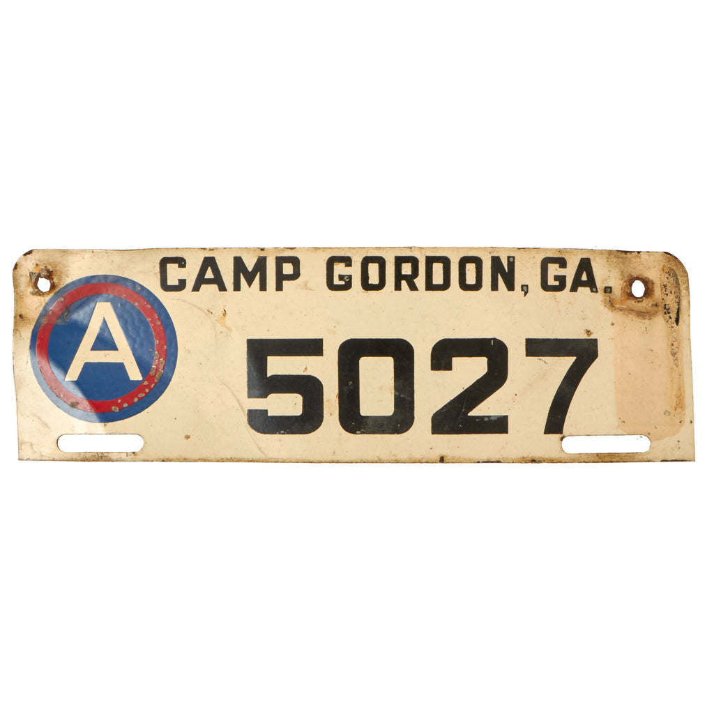 Original U.S. WWII Camp Gordon Georgia License Plate - 3rd Army Original Items