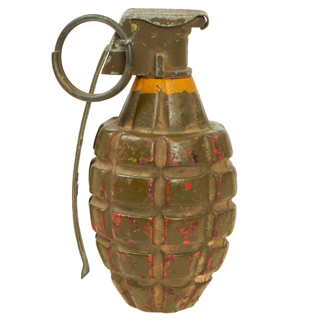 Original U.S. WWII Inert MkII Pineapple Grenade with Yellow Ring & M10A2 Fuze Original Items