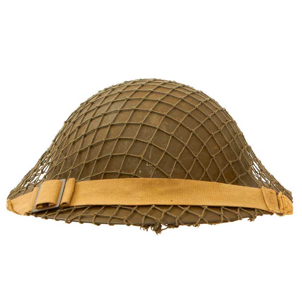 Original British/Commonwealth WWII Brodie MkII Steel Helmet with Helmet Net & Chinstrap - Dated 1942 Original Items