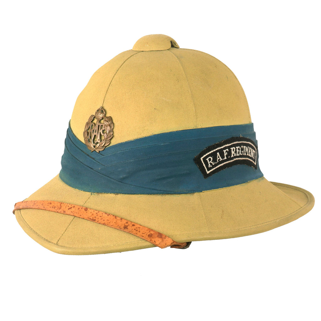 Original British WWII Wolseley Pattern Pith Sun Helmet With Royal Air Force Regimental Rocker Original Items