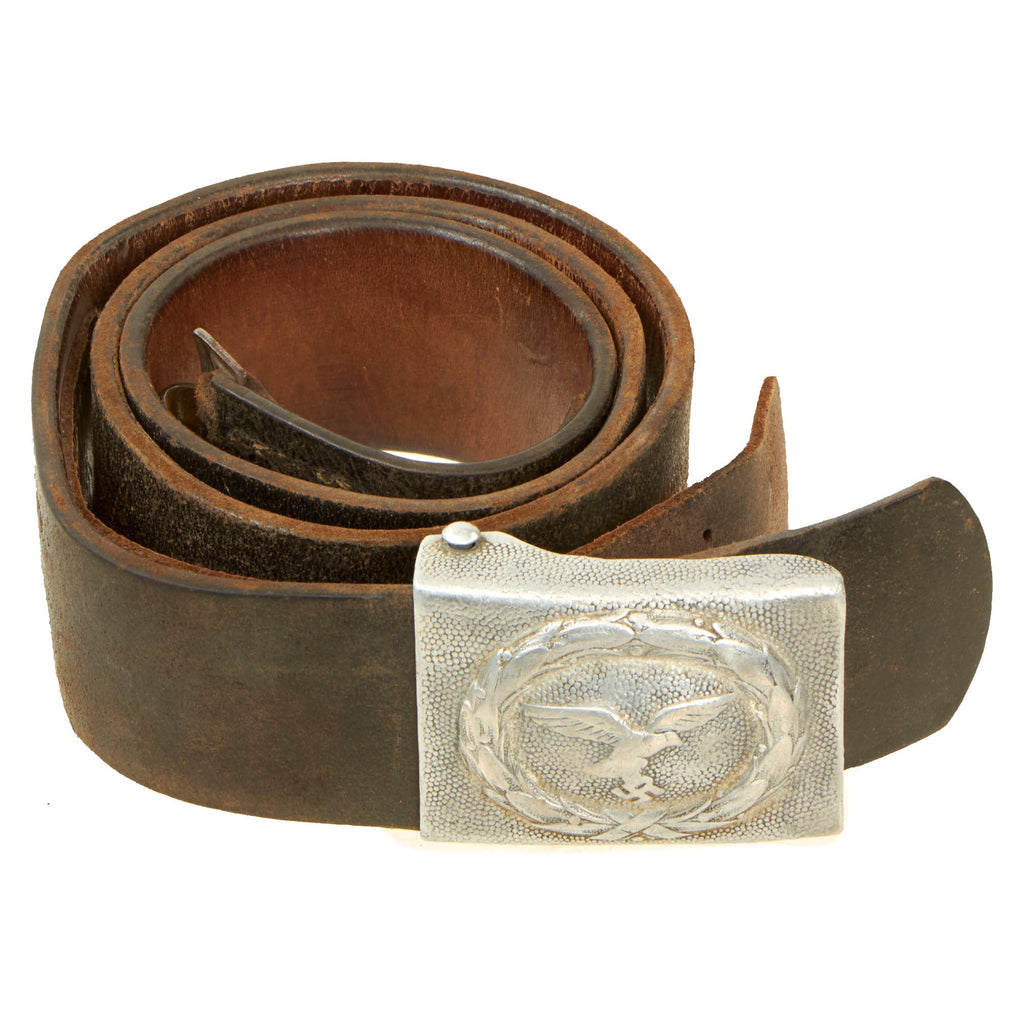 Original German WWII EM/NCO Luftwaffe Belt with Pebbled Aluminum Buckle by Rare Maker Lind & Meyrer - dated 1939 Original Items
