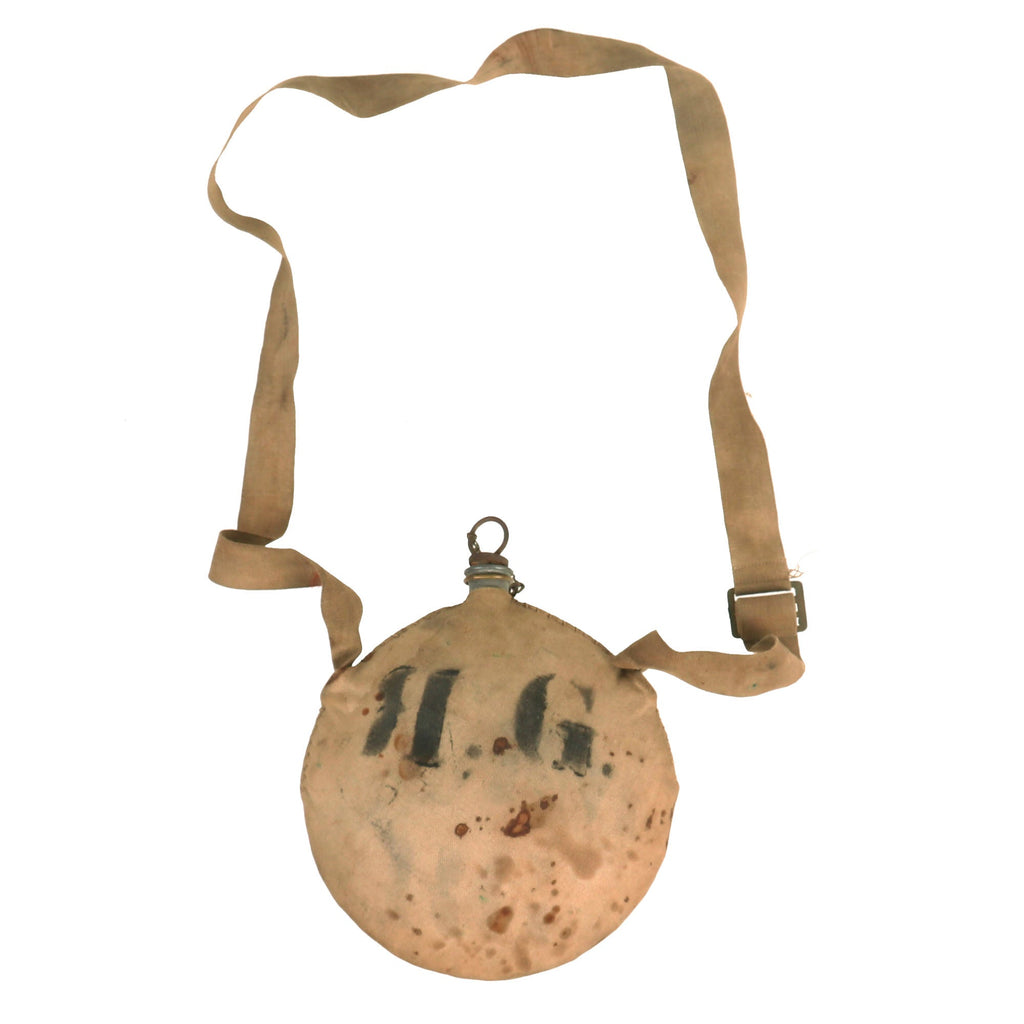 Original U.S. Indian Wars / Spanish-American War M1878 Canteen w/ Rare Canvas Leather Shoulder Strap - Converted Civil War M-1858 Canteen Original Items