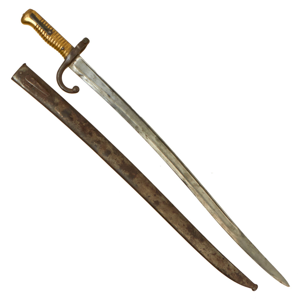 Original German Reissued French M1866 Chassepot Saber Bayonet by Stehelin & Cie. Bitschwiller with Modified Scabbard - Dated 1869 Original Items