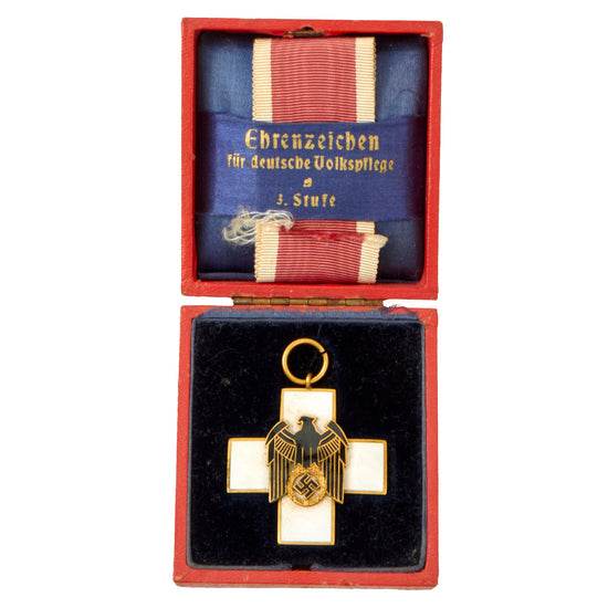 Original German WWII Cased DRK Social Welfare Decoration 3rd Class with Ribbon by Gebrüder Godet Original Items