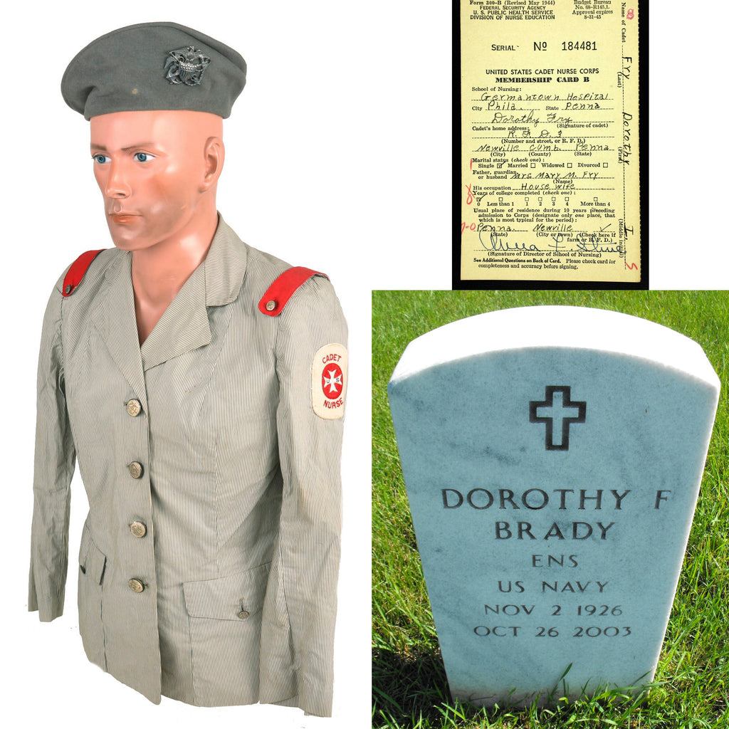 Original U.S. WWII Named Cadet Nurse Corps Uniform Set & Cap - Dorothy Fry Class of 1944 Original Items