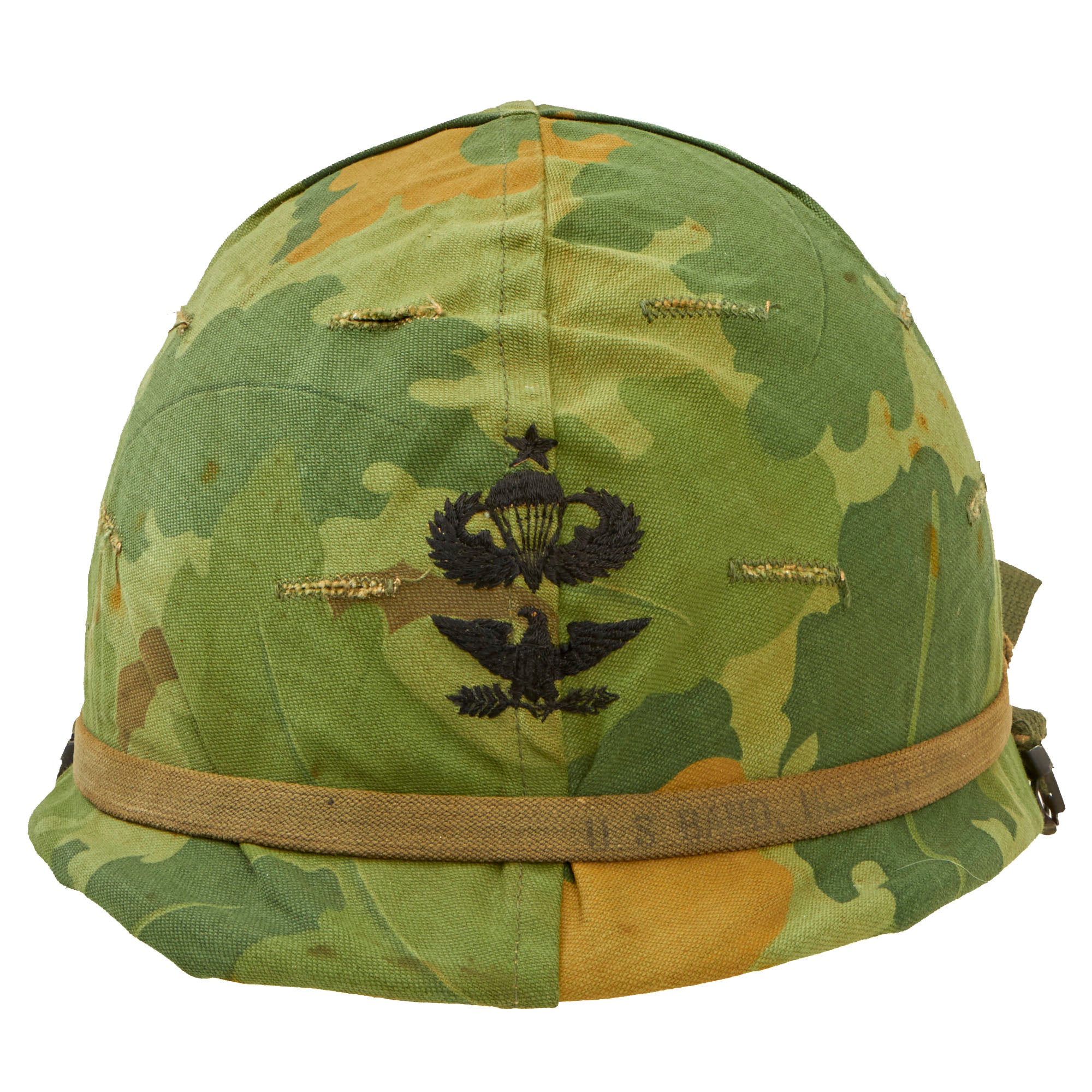 Colonel Helment Sticker Original U.S. Vietnam War M1 Helmet with Early 1964 Dated Camouflage C ...
