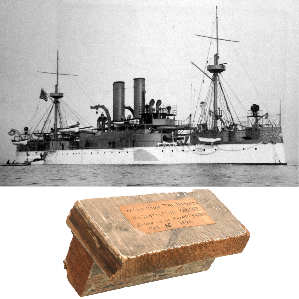 Original U.S. Spanish American War USS Maine Deck Piece with Period Handwritten Label Original Items