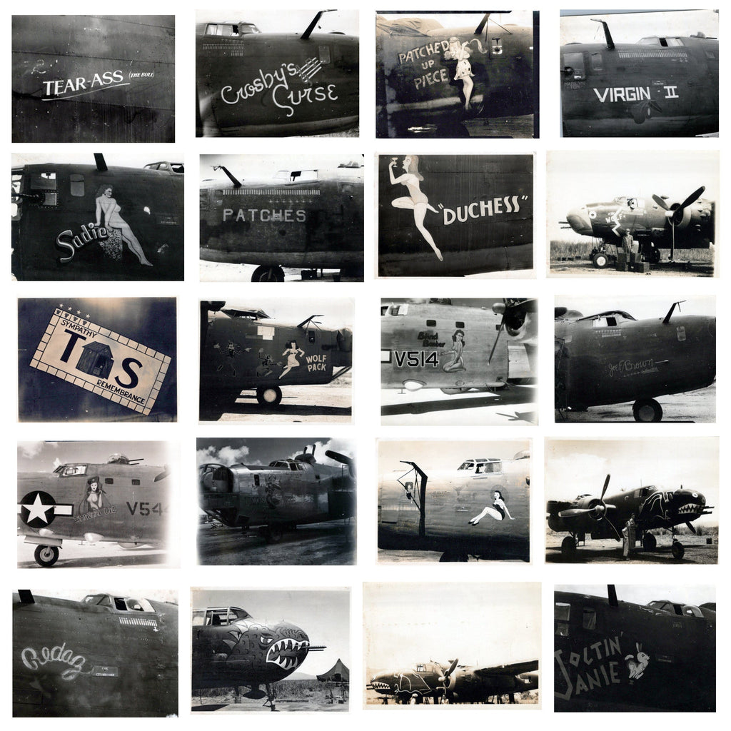 Original U.S. WWII B-17, B-24, & Other Bomber Aircraft Nose Art Photograph Collection 4”x5” - 20 Photos Original Items