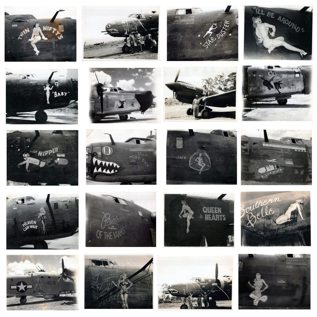 Original U.S. WWII B-17 B-24 Bomber & Fighter Aircraft Nose Art Photograph Collection 4”x5” - 20 Photos Original Items