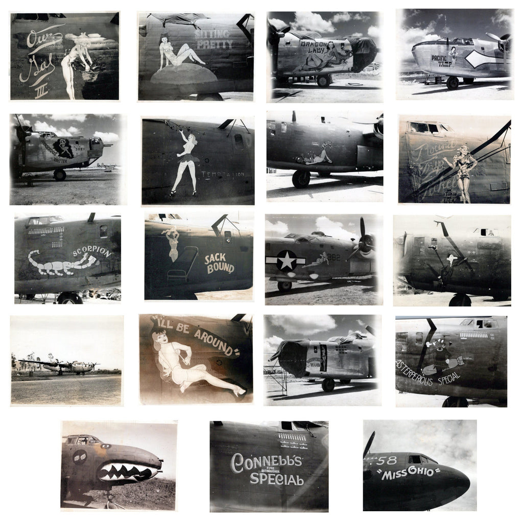 Original U.S. WWII B-17 / B-24 Bomber Aircraft Nose Art Photograph Collection 4”x5” - 19 Photos Original Items