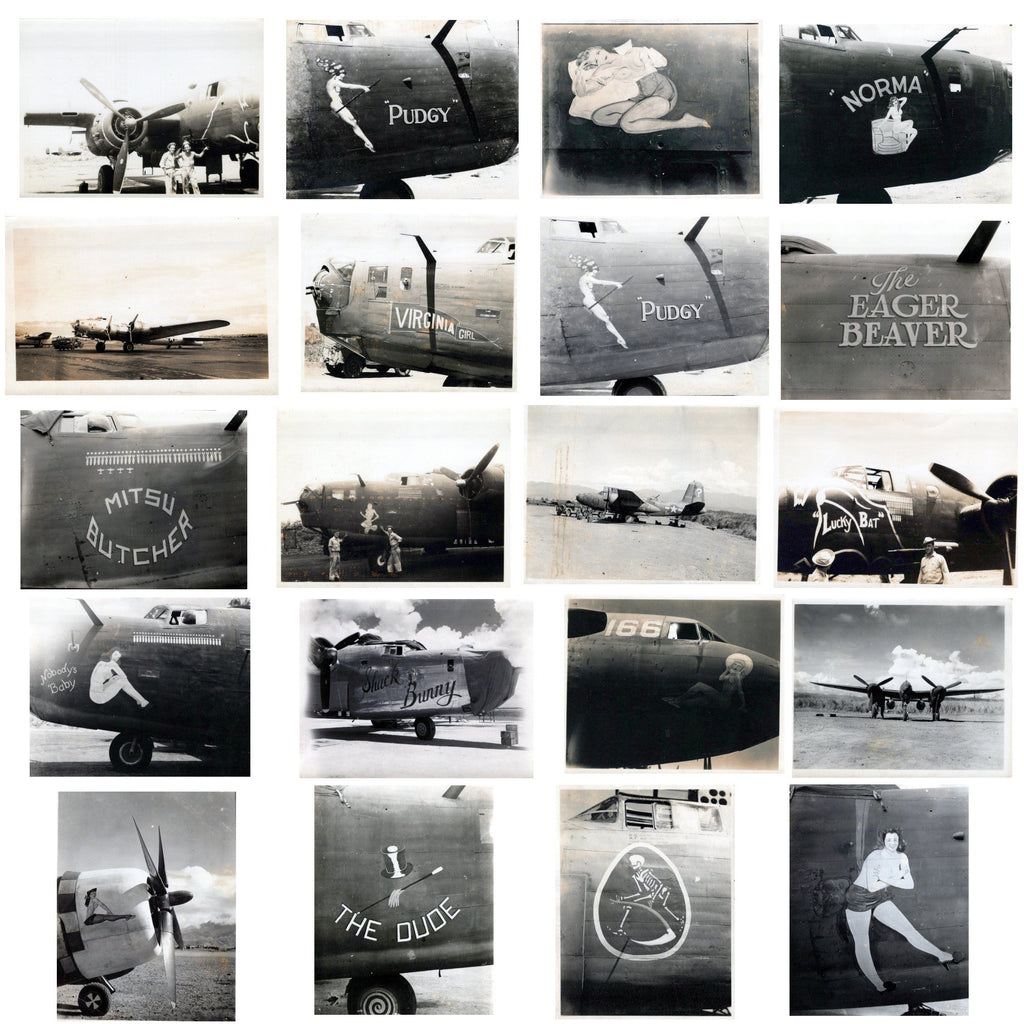 Original U.S. WWII B-17, B-24, & Other Bomber Aircraft Nose Art Photograph Collection 4”x5” (+/-) - 20 Photos Original Items