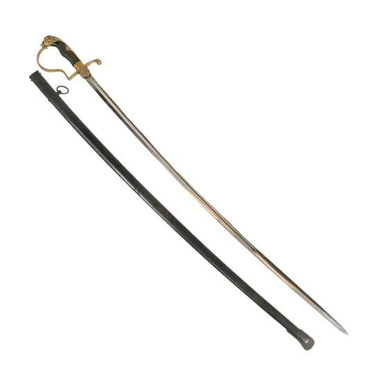 Original German WWII Army Heer Officer's Lion Head Sword by WKC Waffenfabrik with Blued Steel Scabbard Original Items