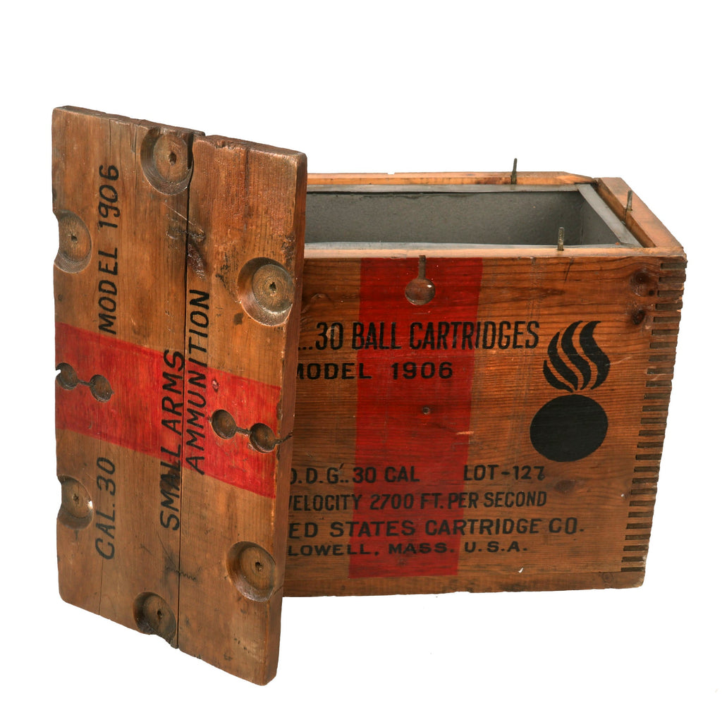 Original U.S. WWII Small Arms .30cal Ball Cartridge Model 1906 Wooden Ammunition Crate Original Items