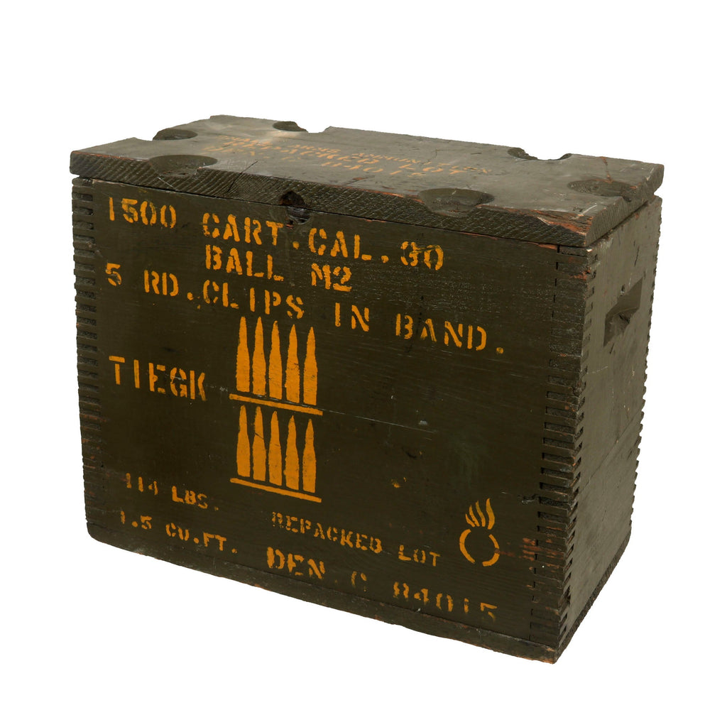 Original U.S. WWII M1903 Springfield .30cal Ball M2 1500 Cartridge Repack Wooden Ammunition Crate Original Items
